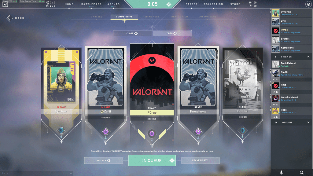 Matchmaking menu